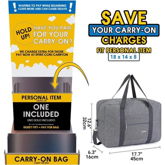 For Spirit Airlines Personal Item Bag 18x14x8 Foldable Travel Duffel Bag Tote - Picture 2 of 7